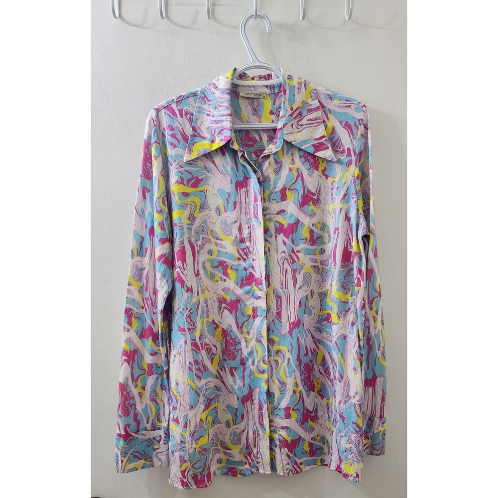 Nocturne Pink Blue Yellow Marble Print Button Down Shirt Size 38 N22YN25012